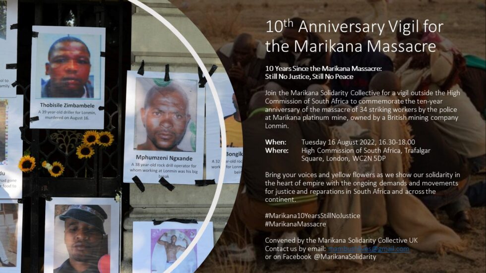 10th Anniversary Vigil For The Marikana Massacre   10th Anniversary Vigil Marikana Massacre 980x551 